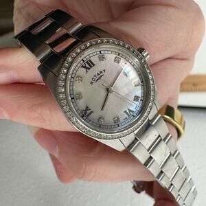 Rotary Havana Silver Diamond Bezel Pearl Face Quartz Watch